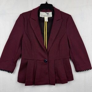 Tabitha Women's Peplum Blazer Burgundy Striped 3/4 Sleeve Jacket Size M